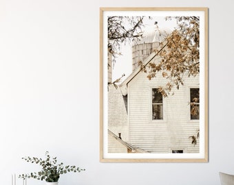 White Farmhouse Wall Art Decor -  Old Farm House, Vertical Print or Canvas