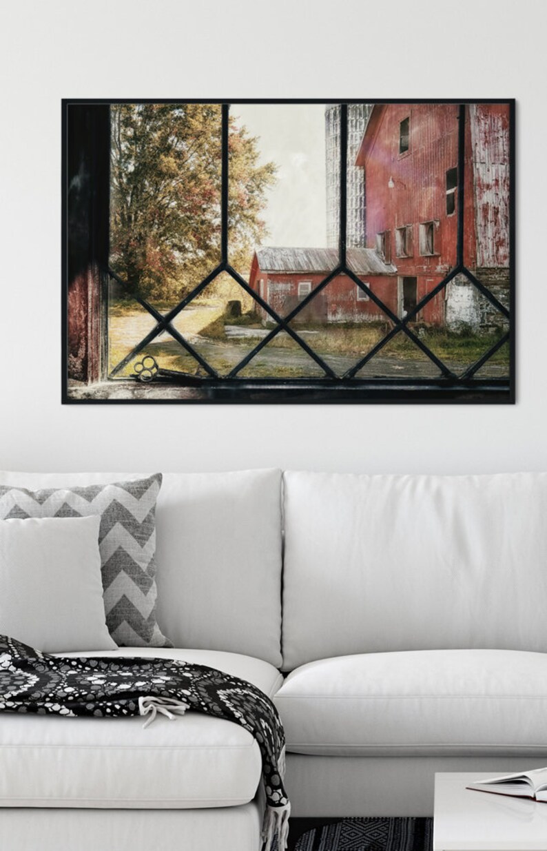 Red Barn Wall Art Window Scene Rustic Farmhouse Decor Etsy
