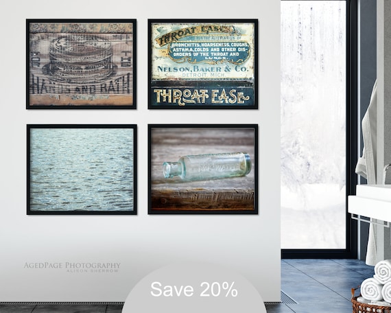 Blue Bathroom Print Set Of 4 Powder Room Wall Art Farmhouse Decor