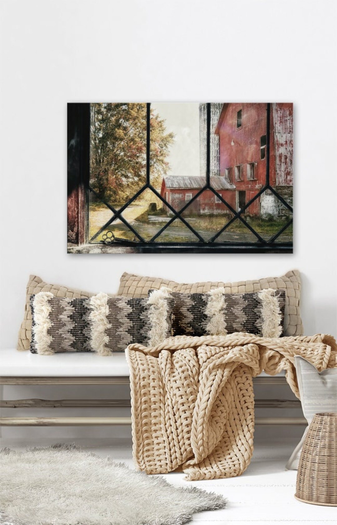 Red Barn Wall Art Window Scene Rustic Farmhouse Decor Farm Etsy