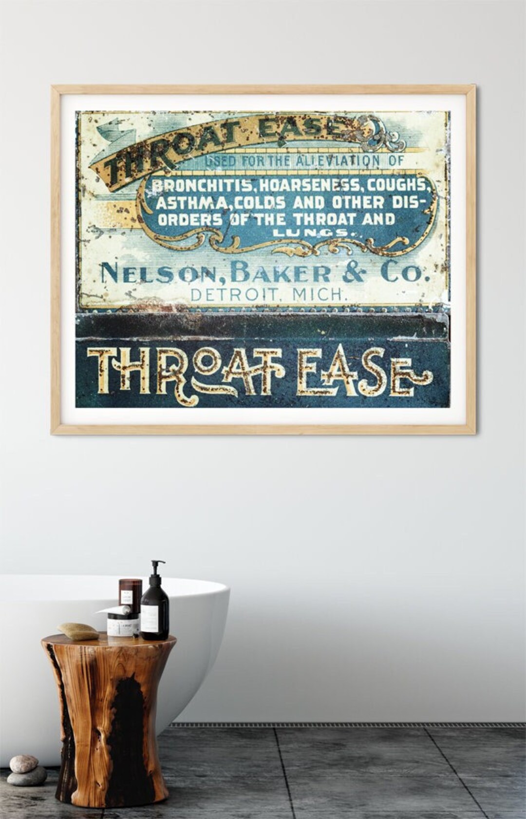 Rustic Turquoise Bathroom Wall Art Decor Antique Detroit Medicine Tin