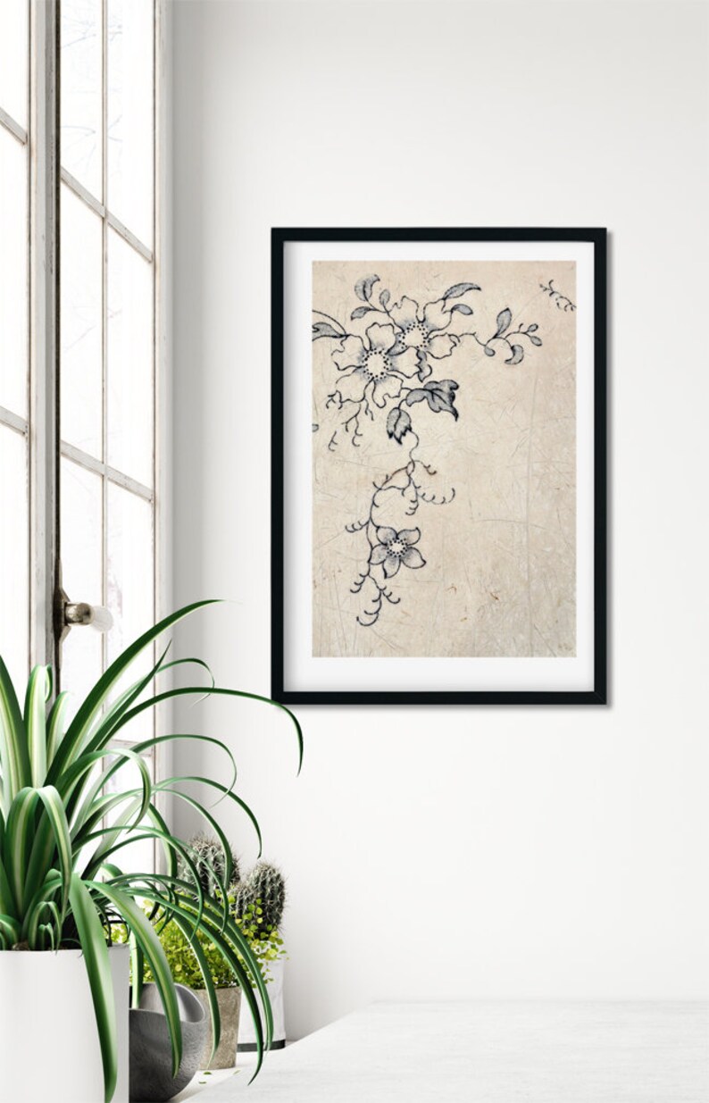 Rustic Farmhouse Wall Art Dark Blue Flowers Horizontal or
