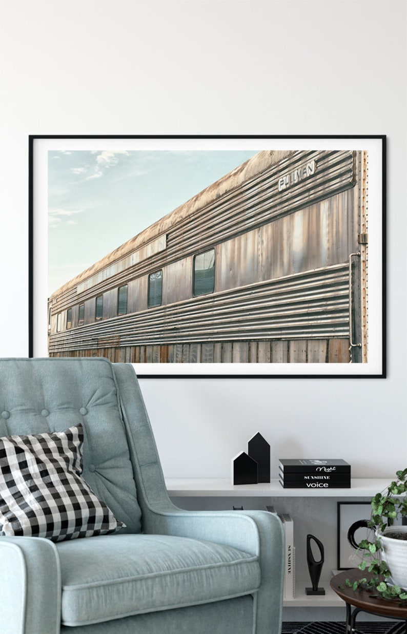 Mid-Century Modern Railroad Art Passenger Train Photograph, Industrial Wall Decor, Transportation Prints & Canvas Artwork Print (Unframed)