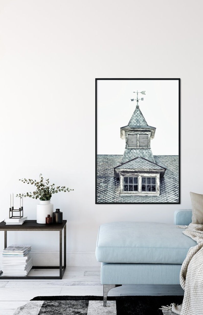 Blue Shabby Chic Farmhouse Wall Decor Rustic Barn, Vertical Weathervane Art Print or Canvas image 1