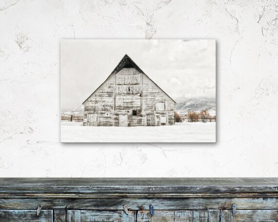 White Barn Wood Trim Art Print Winter Wall Art Farmhouse Etsy