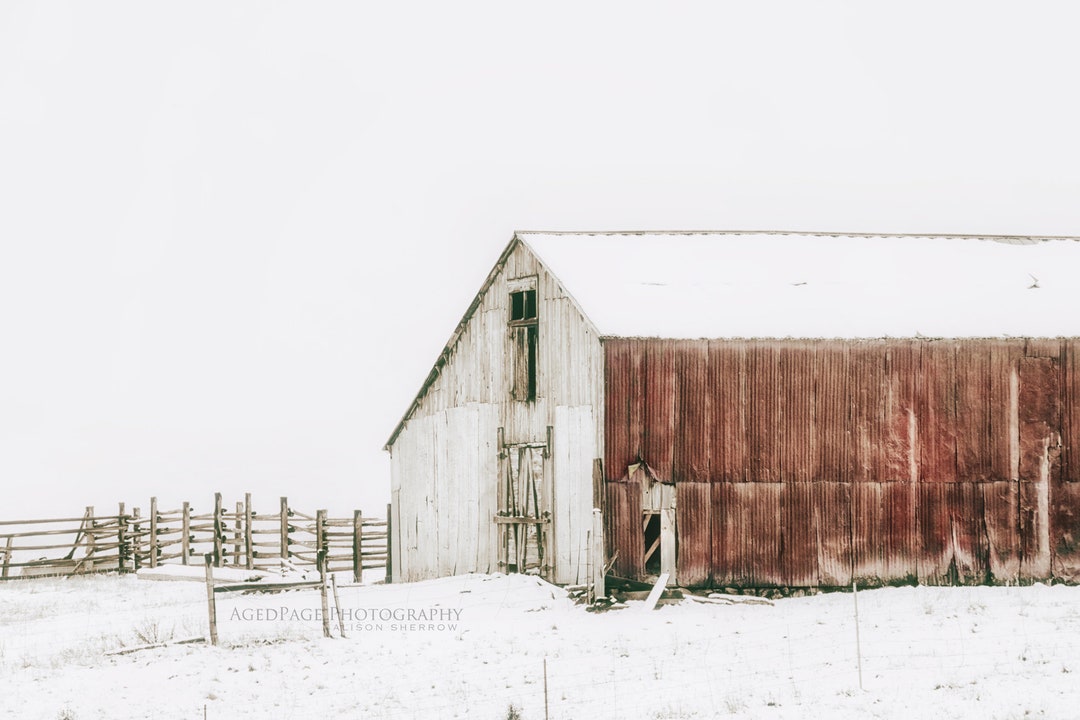 Rustic Red Barn Winter Landscape - Farmhouse Wall Decor, Art Prints ...
