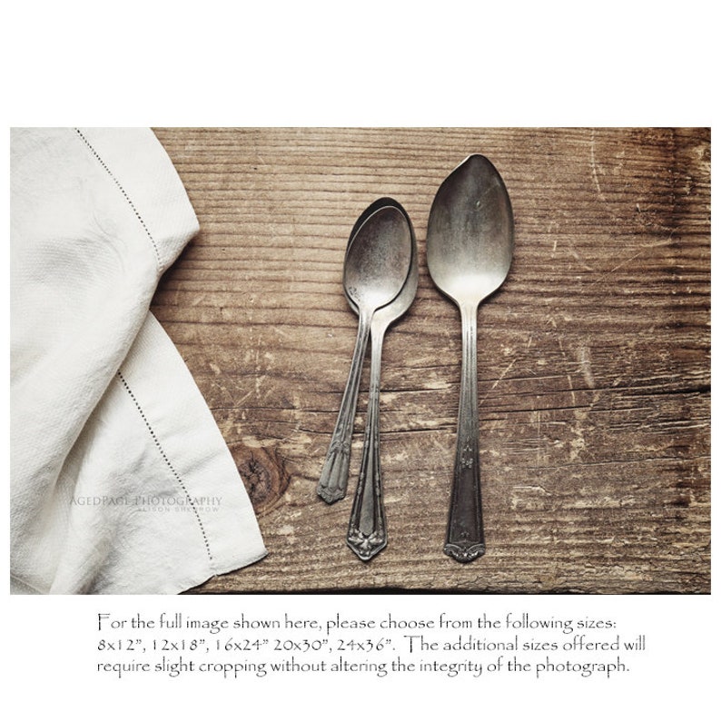 Kitchen Wall Art Spoon Prints & Canvas, Farmhouse Dining Room, Rustic Vintage Decor, Neutral Gray Artwork image 5