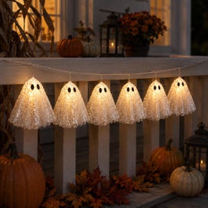 Halloween-Geisterlichter – Gruselige Geisterlichterketten für Kaminsims, Wand, Veranda, Party und saisonale Heimdekoration