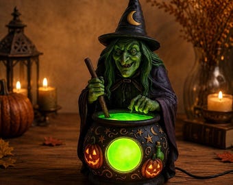 Witch Cauldron Lantern, Halloween Pumpkin Desk Decoration, Gothic Autumn Mantel Accent for Seasonal Home Decor Display