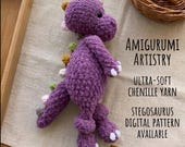 Crochet Dinosaur Amigurumi Pattern | Sitting Stegosaurus Plushie Tutorial (PDF Download)
