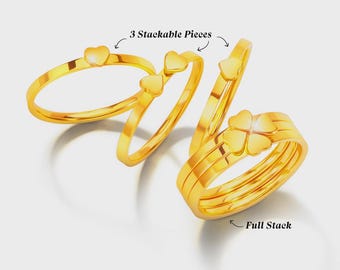 Trio Clover 999 Pure Gold Ring Set