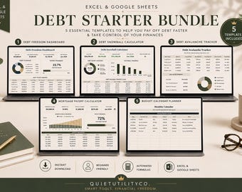 Debt Payoff Planner Bundle: Snowball, Avalanche, Mortgage Calculators (Digital Download)