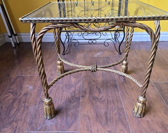 Vintage 1950's Italian Hollywood Regency Tassel Rope side table.