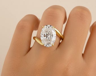 Anillo de compromiso solitario con talla ovalada de 3,0 ct/5,5 ct en oro macizo de 14k - plata de ley 925 / moissanita / diamante de laboratorio certificado por IGI / para ella