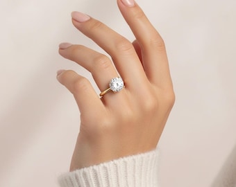 14k Gold Runder Solitär Moissanite Verlobungsring, IGI-zertifizierter Labordiamant, personalisierter Schmuck für Frauen