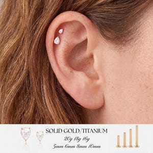 14K Solid Gold Pear Lab Diamond Threadless Cartilage Flat Back Stud Earring | by Aurevyn Paris