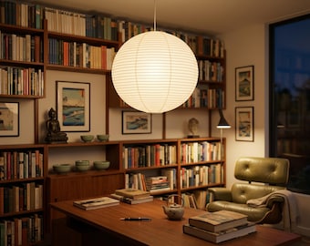 Washi Paper Lantern Pendant Light, Modern Scandinavian Japandi Ceiling Lamp
