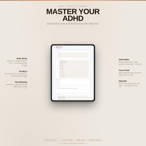 ADHD Daily Planner | Neurodivergent Productivity, Brain Dump, Focus Timer (HTML Download)