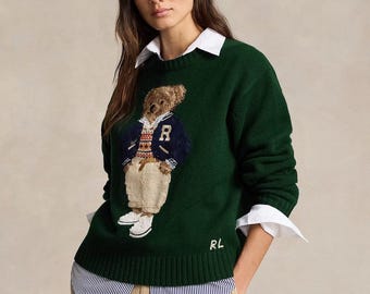 Jersey de punto con estampado de oso / Jersey informal suave y cálido