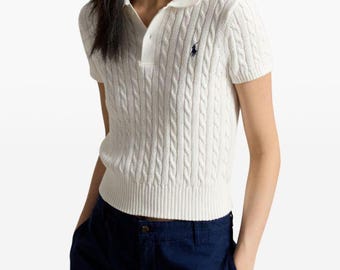 Polo de punto trenzado / Camiseta de algodón con estampado de oso