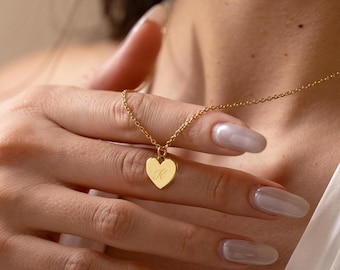 Collar con colgante de corazón personalizado, dije con nombre personalizado, plata de ley chapada en oro de 18 quilates
