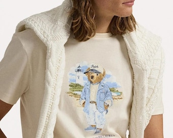 Camiseta con estampado de oso / Camiseta informal de manga corta y suave