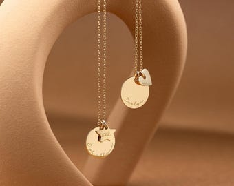 Collar con disco grabado a medida, moneda con nombre personalizado y piedra de nacimiento, plata de ley chapada en oro.