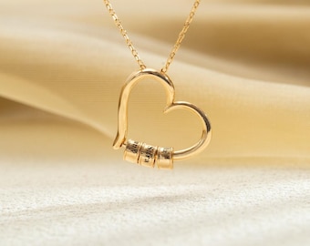 Collar con forma de corazón personalizado, nombres de niños grabados, joyería personalizada para mamá, plata de ley chapada en oro.