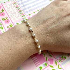 Deadstock Jewelry Dainty Pearl Bracelet, Vintage 1980s Japan-Made, 7" Long, Fold-Over Clasp, Layering Stacking