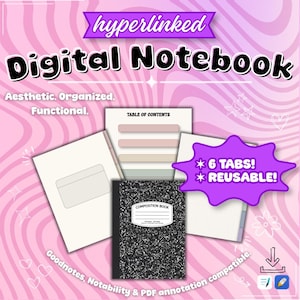 Cuaderno digital con 6 pestañas e hipervínculos / PDF minimalista reutilizable / Planificador para iPad / Descarga instantánea