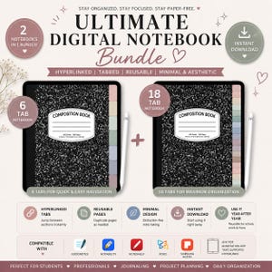 The Complete Hyperlinked Digital Notebook Bundle | 6 + 18 Tab Journals | iPad College Note-Taking & Planning