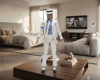 Michael Jackson Articulated Figure 16cm Elegant Action White Blue Suit Smooth Criminal Moonwalk