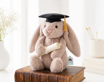 Jellycat Stuffed Graduation Bunny Rabbit Plush Toy with Diploma for Nursery Room Decor Gift
