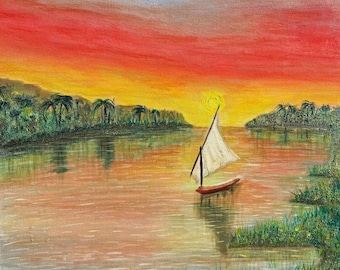 Acrilico su tela (Tramonto sul Nilo)