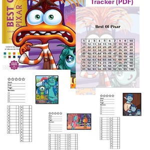 Può includere: Un PDF di tracciamento per pagine da colorare con personaggi Pixar come Bing Bong, Mike Wazowski, Sulley e personaggi di Elemental e Onward. Il documento include griglie numerate da 1 a 100, valutazioni a stelle ed elenchi per pennarelli.