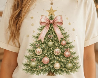 Coquette Glitter Christmas Tree Png Pink Preppy Christmas Png Watercolor Xmas Tree Sublimation Vintage Holiday Shirt Digital Design