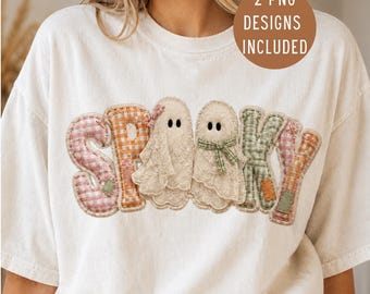 Fantasma de renda assustador em PNG, design fofo e sedutor para sublimação de Halloween, camiseta xadrez com fantasma, PNG feminino de Halloween, download digital de Halloween