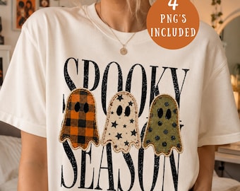 PNG de fantasma de patchwork, PNG de temporada espeluznante retro, sublimación de fantasma de Halloween, diseño de fantasma de ganchillo, PNG de camiseta de otoño, descarga digital de Halloween