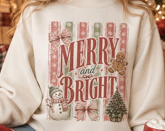 Merry And Bright Png, Girly Christmas Png, Coquette Vintage Christmas Sublimation, Retro Pink Xmas Shirt Design, Digital Download