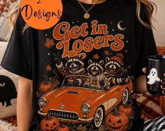 Fall Raccoon PNG, Funny Raccoon Fall Coffee Png, Get In Losers Png, Retro Autumn Raccoon Shirt Design, Fall Vibes Sublimation, Halloween Png
