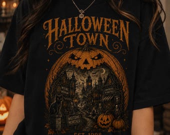 Vintage Halloweentown PNG Pumpkin Village Shirt Design Haunted Halloween Scene Png Retro Spooky Season Sublimation Fall Halloween Png