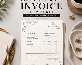 Professional Invoice Template Small Business Custom Editable Shop Invoice Modern Minimalist Billing Form Instant Download PDF Edit In Canva