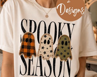 Patchwork Ghost PNG, Retro Spooky Season PNG, Cute Ghost Halloween Sublimation, Embroidered Ghost Design, Fall Shirt PNG, Digital Download