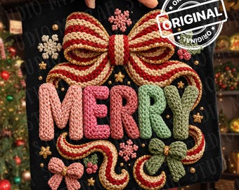 Hilo sintético Feliz Navidad PNG Tejido grueso Coqueta Lazo Preppy Navidad PNG Hilo rosa Navidad Sublimación Feliz Navidad PNG