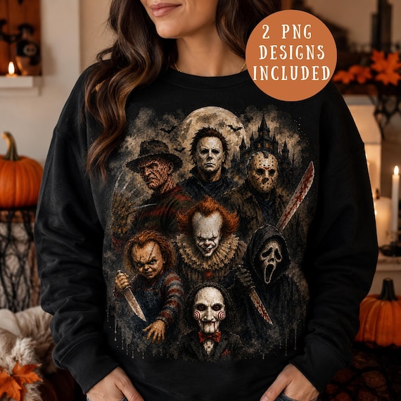 Halloween Horror Characters PNG Classic Horror Characters Scary Movies Png Retro Halloween Png Shirt Design Spooky Season Sublimation