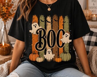 Boo Season Png Listrado Fantasma Png Retrô Halloween 2026 Design de Camiseta Temporada Assustadora Sublimação Download Digital