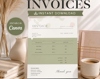 Printable Minimalist Shop Invoice Template Custom Editable Professional Small Business Billing Form Instant Download PDF Edit In Canva