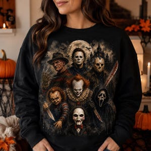 Halloween Horror Characters PNG Classic Horror Characters Scary Movies Png Retro Halloween Png Shirt Design Spooky Season Sublimation