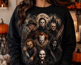 Halloween Horror Characters PNG Classic Horror Characters Scary Movies Png Retro Halloween Png Shirt Design Spooky Season Sublimation