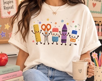Cute School Supplies Png, Back To School Png, Teacher Shirt Design, Faux Yarn Crochet Png, Sublimation, Digital Download